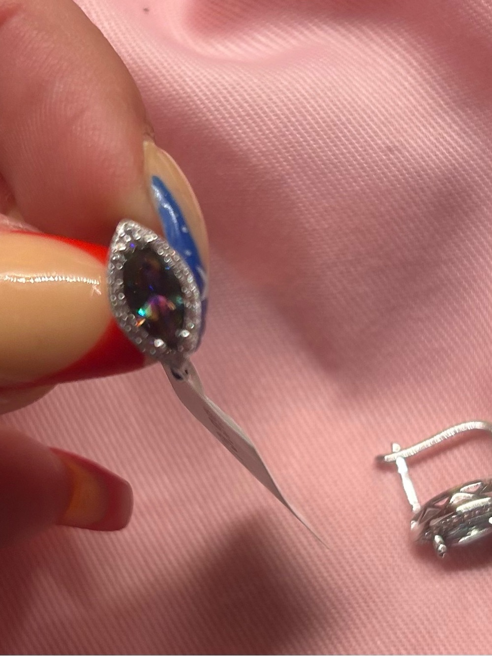 Marquise Mystic Topaz Moissanite Halo Drop Earrings - Sterling silver
